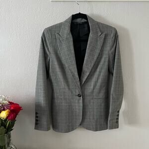 Norma Kamali Glen Plaid Single Breasted Blazer Jacket